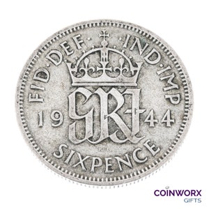 80th Birthday Gift - 1944 Lucky Silver Sixpence Coin Great Britain - George VI - Perfect for Birthdays - Mum, Dad, Grandad, Grandma