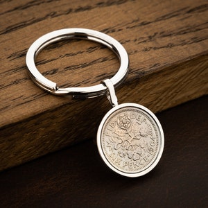 60th Birthday Gift 1964 Lucky Sixpence Coin Great Britain Queen Elizabeth II Perfect for Birthdays, Craft Mum, Dad, Grandma Keyring