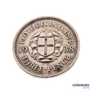 1938 Silver Threepence Coin Great Britain 50% Silver - George VI - Perfect for Birthdays, Craft -  Grandma, Grandad