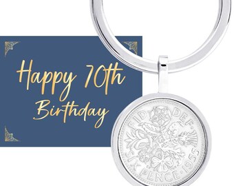 Original 1955 British Sixpence Ha'penny Double Coin Keyring 70th - Foto 14