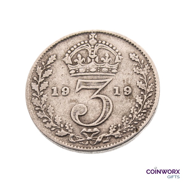 1919 Silver Threepence Coin Great Britain 92.5% Silver - George V - Perfect for Birthdays, Craft -  Grandma, Grandad