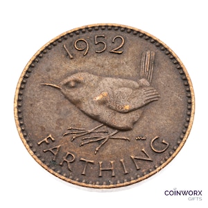 1952 farthing Coin featuring Wren from UK King George VI -  Great Britain Perfect Birthdays, Anniversary and within Jewellery