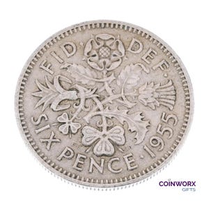Regalo de 70 cumpleaños: Moneda de seis peniques de la suerte de Gran Bretaña de 1955. Ideal para cumpleaños de mamá, papá, abuelo y abuela.