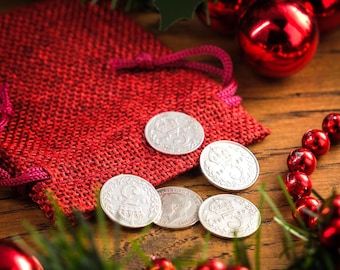 5x or 3x Lucky Christmas Pudding Vintage GB Silver Three Pence 3d&#39;s HIGHLY POLISHED - Christmas Gift!
