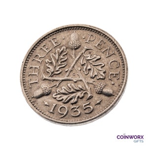 1935 Silver Threepence Coin Great Britain 50% Silver - George V - Perfect for Birthdays, Craft -  Grandma, Grandad