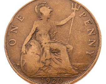 1920 British Penny Coin Great Britain - George V - Perfect for Birthdays, Anniversary, Craft or Jewelry - Mum, Dad, Daughter, Son