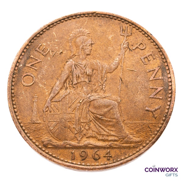 1964 British Penny Coin Great Britain - Elizabeth II - Perfect for Birthdays, Anniversary, Craft or Jewelry - Mum, Dad, Grandad, Grandma