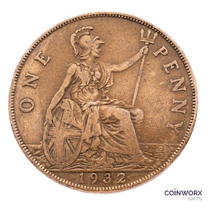 90e anniversaire - 1932 British Penny Coin Great Britain - George V - Parfait pour les anniversaires - Maman, papa, grand-mère, grand-père