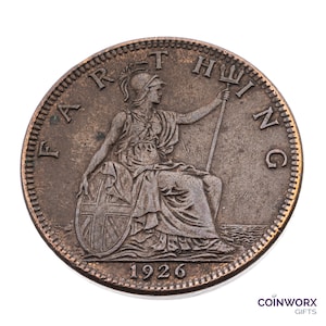 1926 farthing Coin featuring Britannia from UK King George V - Great Britain Perfect for Birthdays, Anniversary and within Jewellery