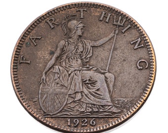 1926 farthing Coin featuring Britannia from UK King George V - Great Britain Perfect for Birthdays, Anniversary and within Jewellery