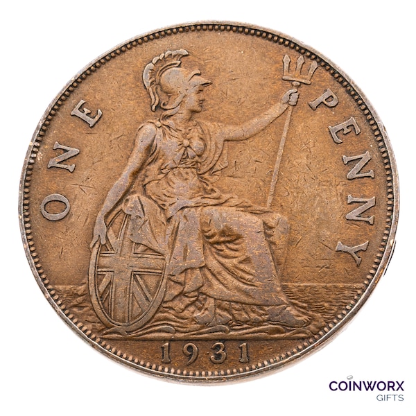 1931 British Penny Coin Great Britain - George V - Perfect for Birthdays, Anniversary, Craft or Jewelry - Mum, Dad, Daughter, Son