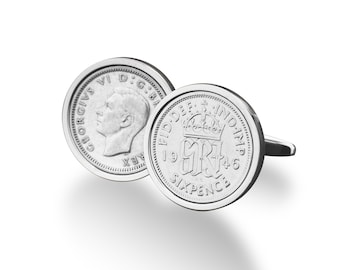 80th Birthday Gift for Him: 1946 Sixpence Coin Cufflinks, dad, uncle, grandad