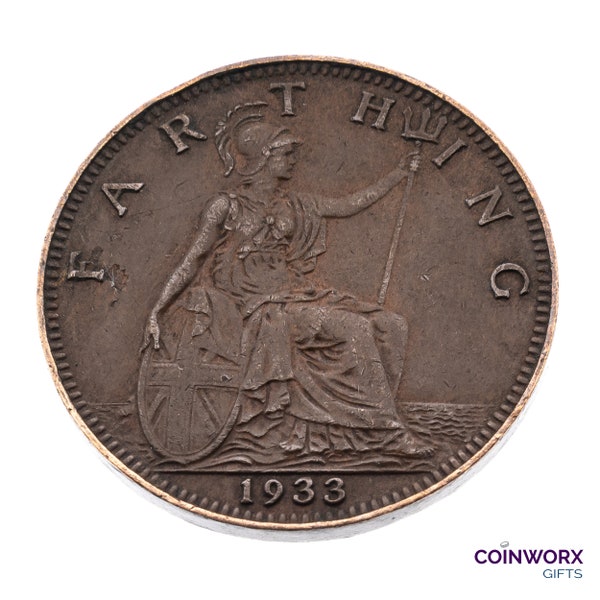 1933 farthing Coin featuring Britannia from UK King George V - Great Britain Perfect for Birthdays, Anniversary and within Jewellery