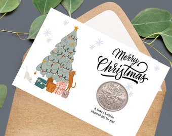 Christmas Stocking Filler Idea - Lucky Sixpence - Xmas Designs, Greetings Card, ‘tis the Season Mum, Grandpa, Grandma - pack of 3/5/10 etc
