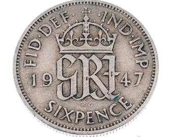 Moneta da sei pence fortunata del 1947 Gran Bretagna - Giorgio VI - Perfetta per compleanni, anniversari, lavori artigianali o gioielli - Mamma, papà, figlia, figlio