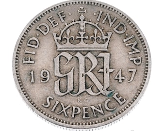 1947 Lucky Sixpence Coin Great Britain - George VI - Perfect for Birthdays, Anniversary, Craft or Jewelry - Mum, Dad, Daughter, Son