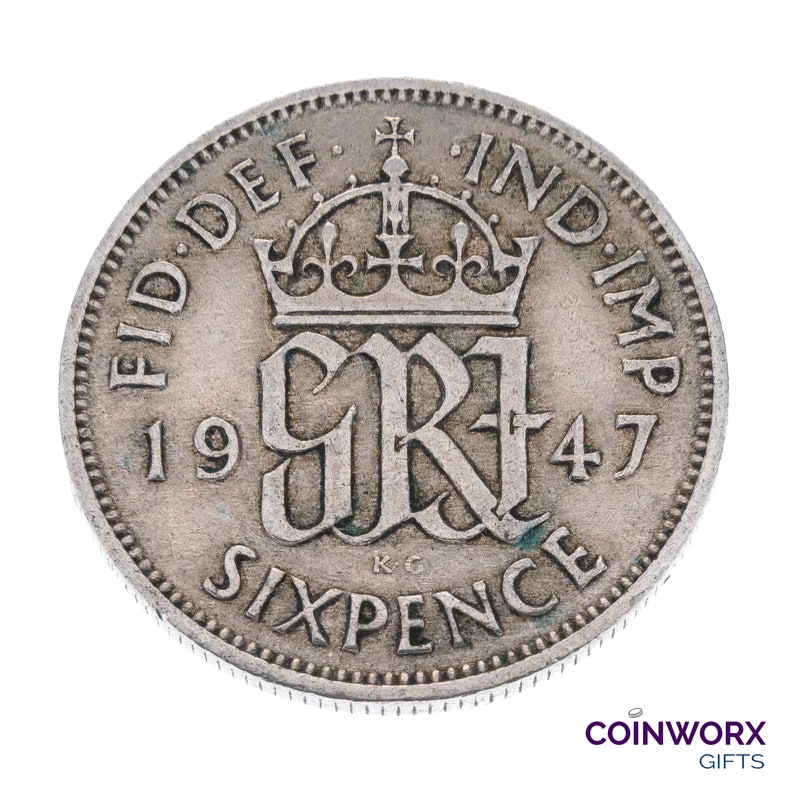 1947 Lucky Sixpence Coin Great Britain George VI Perfect for Birthdays, Anniversary, Craft or Jewelry Mum, Dad, Daughter, Son image 1