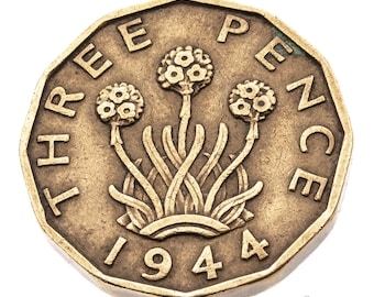 80th Birthday Gift - 1944 Brass Threepence Coin Great Britain British UK - George VI - Perfect for Birthdays - Mum, Dad, Grandad, Grandma