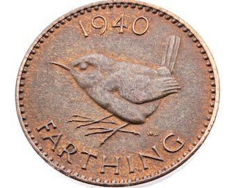 1940 farthing Coin featuring Wren from UK King George VI- Great Britain Perfect for Birthdays, Anniversary and within Jewellery