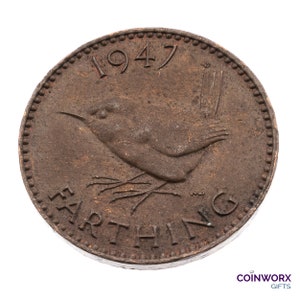 1947 farthing Coin featuring Wren from UK King George VI -  Great Britain Perfect Birthdays, Anniversary and within Jewellery