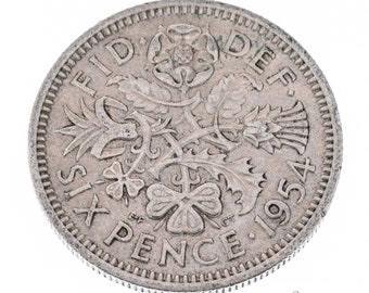 1954 Lucky Sixpence Coin Gran Bretagna - Queen Elizabeth II - Perfetto per compleanni, anniversari, artigianato o gioielli - mamma, papà, figlia, figlio