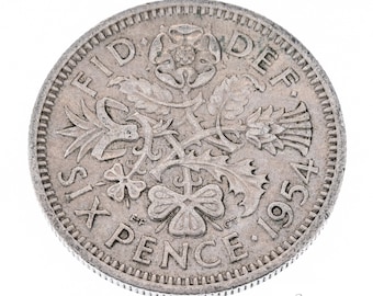 Moneta da sei penny fortunata del 1954 Gran Bretagna - Regina Elisabetta II - Perfetta per compleanni, anniversari, artigianato o gioielli - Mamma, papà, figlia, figlio