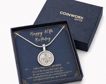 60th Birthday Gift - Pendant Necklace, made from an antique 1966 Sixpence, 18 Inch Chain, gift boxed for Mum or Grandma