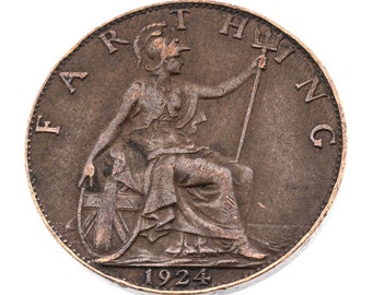 100th Birthday - 1924 farthing Coin featuring Britannia from UK King George V - Great Britain Perfect for Birthdays, Anniversary