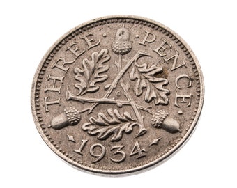 90th Birthday Gift - 1934 Silver Threepence Coin Great Britain 50% Silver - George V - Perfect for Birthdays, Craft -  Grandma, Grandad