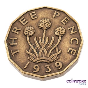 1939 Brass Threepence Coin Great Britain British UK - George VI - Perfect for Birthdays, Craft - Mum, Dad, Daughter, Grandma