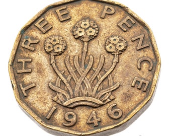 1946 Brass Threepence Coin Great Britain British UK - George VI - Perfect for Birthdays, Craft - Mum, Dad, Daughter, Grandma