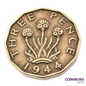 80th Birthday - 1944 Brass Threepence Coin Great Britain British UK - George VI - Perfect for Birthdays, Craft - Mum, Dad, Daughter, Grandma