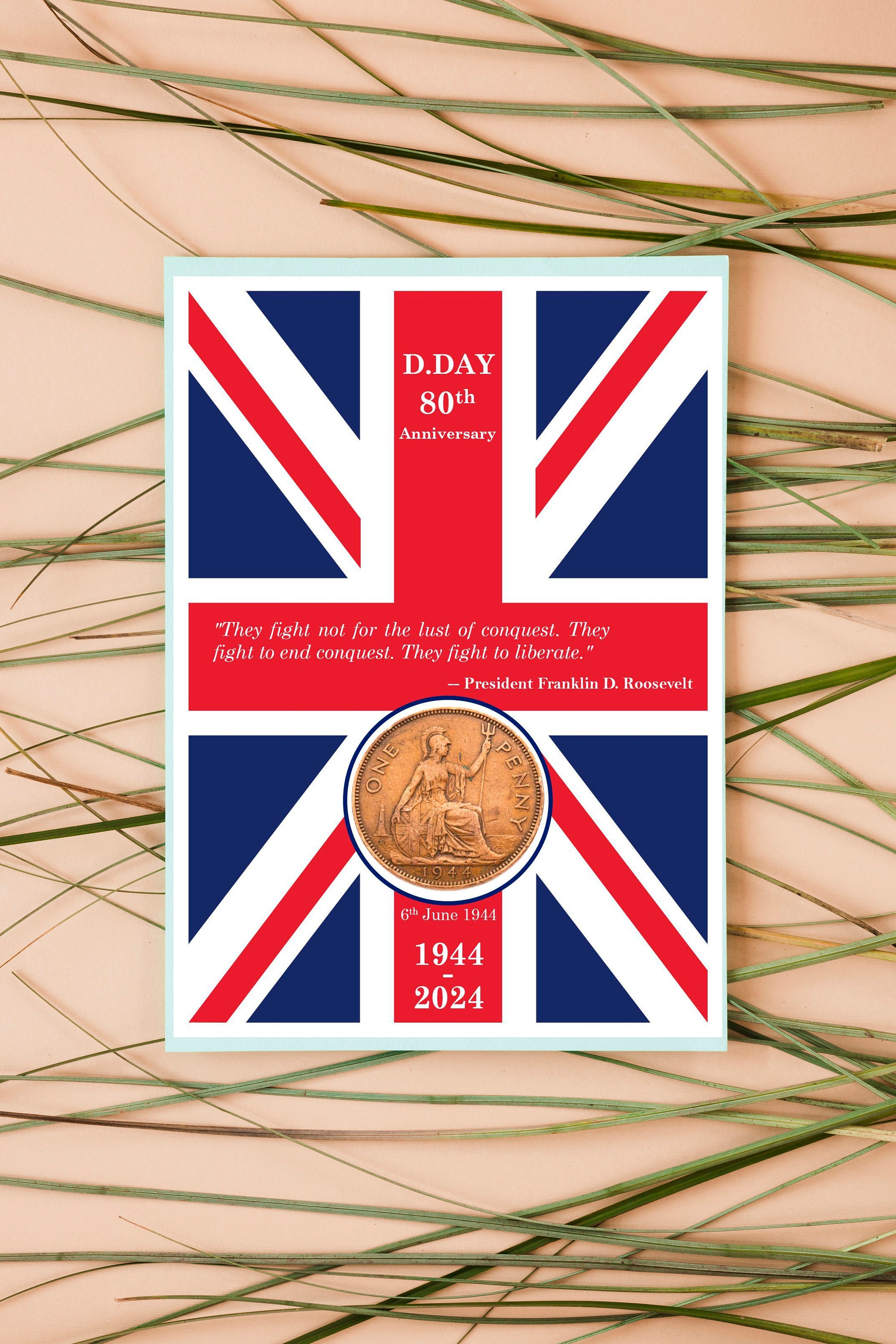 D DAY Coin 80th Anniversary from 1944 to 2024 - Commemorative Coin Souvenir Memorabilia WW2 Gift - 6 June 2024