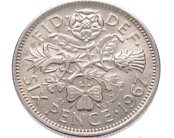 1967 Lucky Sixpence Coin Great Britain - Queen Elizabeth II - Perfect for Birthdays, Anniversary, Craft or Jewelry - Mum, Dad, Daughter, Son