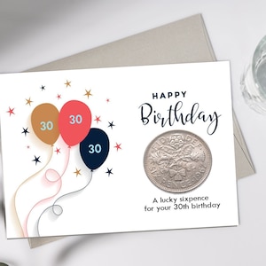 30th Birthday Cards / gift - Year of Birth: 1995 Lucky Sixpence for inside birthday greetings card! Brother, Son, Sister, Daughter or friend