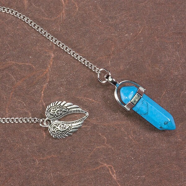 Blue Howlite Pendulum w/Angel Wing Charm Dowsing Tool