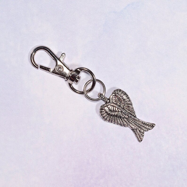 Backpack Charm Keychain Charm Silver Angel Wings Purse Charm Handbag Charm Zipper Charm Great Small Gift