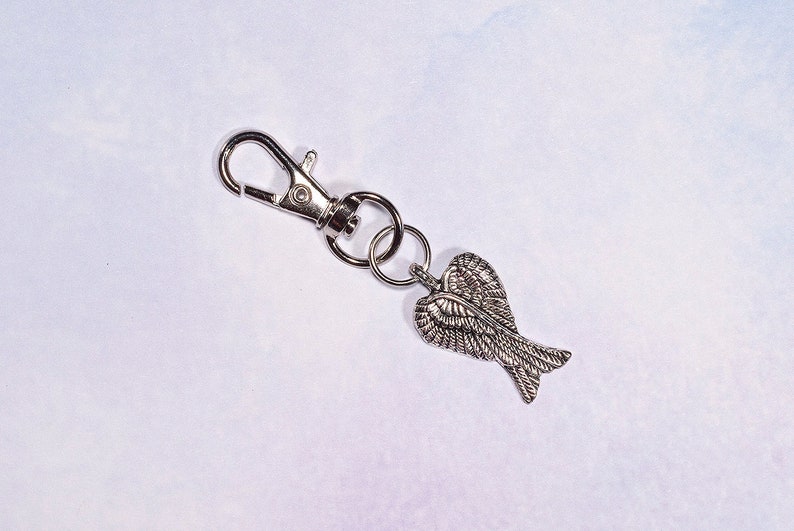 Backpack Charm Keychain Charm Silver Angel Wings Purse Charm Handbag Charm Zipper Charm Great Small Gift