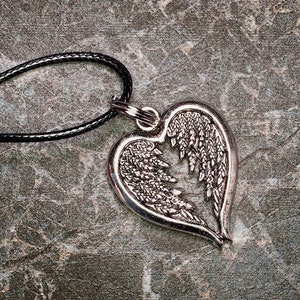 Heart w/ Angel Wings Pendant Necklace with 18" Black Cord - Makes a Great Gift