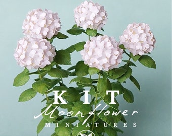 Kit Pale Pink Hydrangea dollhouse Miniature garden flower shop, scale 1:12, DIY