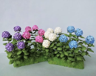 Miniature au choix 5 fleurs ou base d'hortensias au choix 1:12 maison de poupée féerique chat jardin