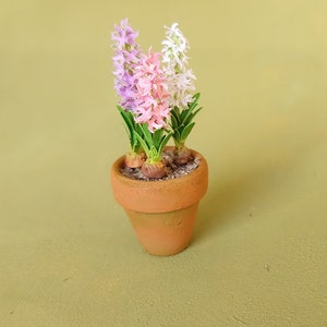 Miniature Hyacinth flower in the terracotta pot 1:12 dollshouse fairy cat garden 1 inch scale image 6