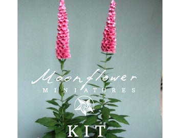 Kit pink Foxgloves dollhouse Miniature garden flower shop, scale 1:12, DIY