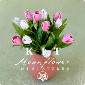 KIT Tulpenblume, Rosa/Weiss Miniaturgarten-Bausatz, Puppenhaus, Maßstab 1:12, DIY