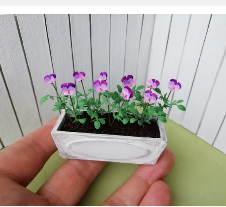 KIT groot Pansy baken roze paars Miniatuur tuin poppenhuis bouwpakket, schaal 1:12, DIY, altviool afbeelding 1