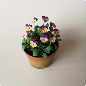 KIT large Pansy beacon purple yellow, Miniature garden dollhouse kit, scale 1:12,  DIY, viola