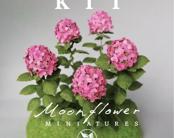 Kit Pink Hydrangea dollhouse Floristería de jardín en miniatura, escala 1:12, DIY