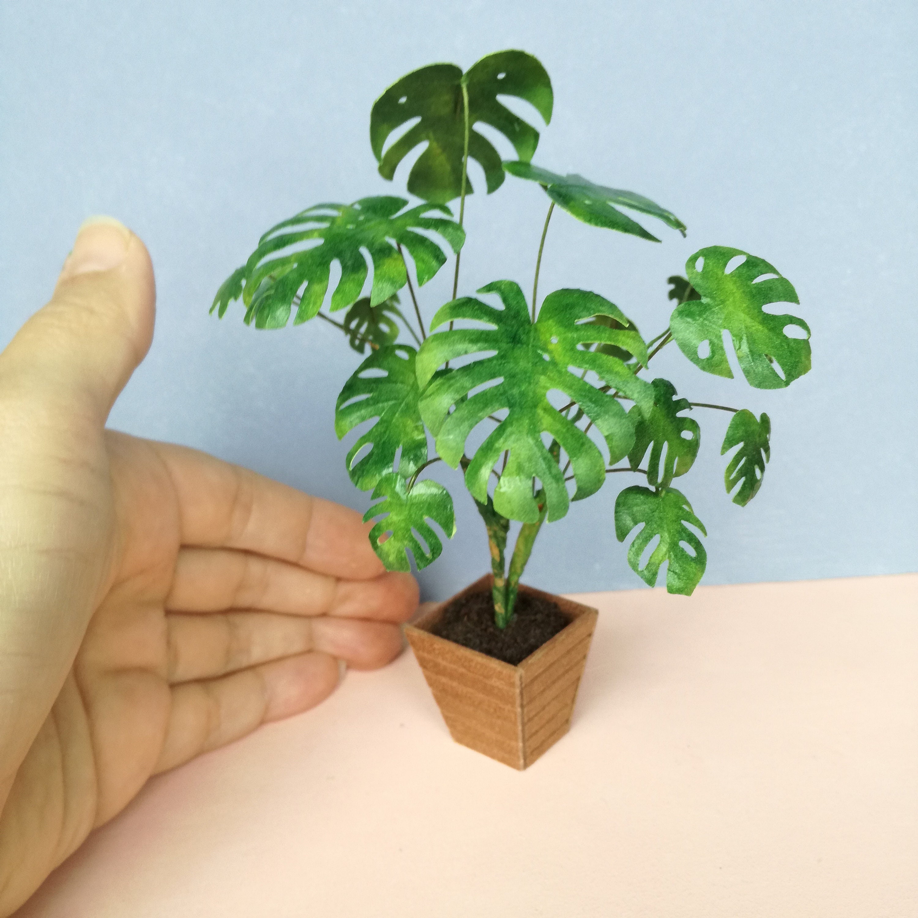 Miniature Monstera Palm Tree with planter 1:12 dollshouse fairy cat garden