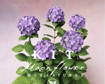 Kit Purple Hydrangea dollhouse Miniature garden flower shop, scale 1:12, DIY