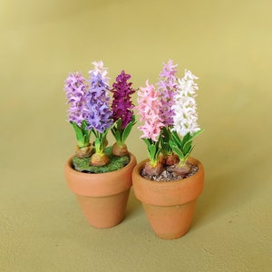 Miniature Hyacinth flower in the terracotta pot 1:12 dollshouse fairy cat garden 1 inch scale image 5